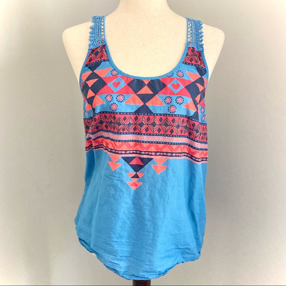 H&M Divided Light Blue Tribal Lace Back Tank Top